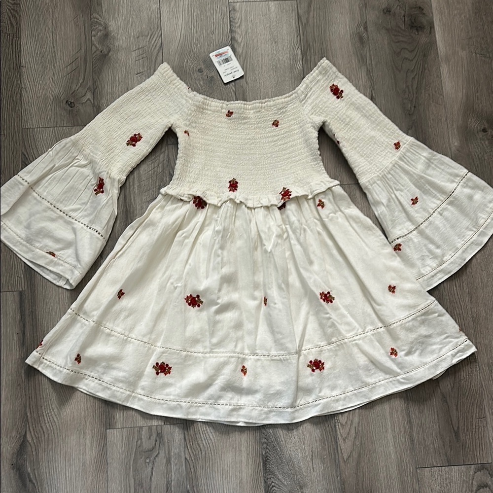 Free People Floral Off-Shoulder Dress in White and Red